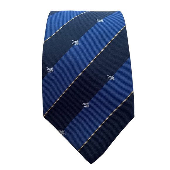 BURBERRYS Blue Striped Monogrammed Silk Tie Made In England 57"-3".1/4 EX COND - Picture 1 of 5